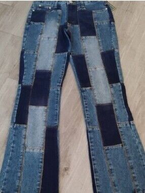 Y2k Patchwork Two-Tone Blue Denim Boho Jeans🆕✨🩷